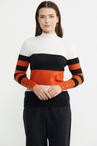 Blok Çizgili Yarım Balıkçı Triko Kazak - Siyah - Sementa