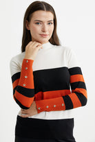 Blok Çizgili Yarım Balıkçı Triko Kazak - Siyah - Sementa