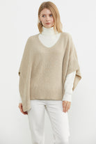 Bol Kesim V Yaka Triko Panço - Bej (2) Sementa