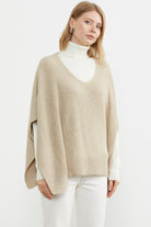 Bol Kesim V Yaka Triko Panço - Bej (3) Sementa