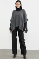 Bol Kesim V Yaka Triko Panço - Koyu Gri (2) Sementa