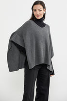 Bol Kesim V Yaka Triko Panço - Koyu Gri (5) Sementa