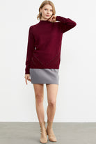 Boncuk Detaylı Triko Kazak - Bordo (2) Sementa