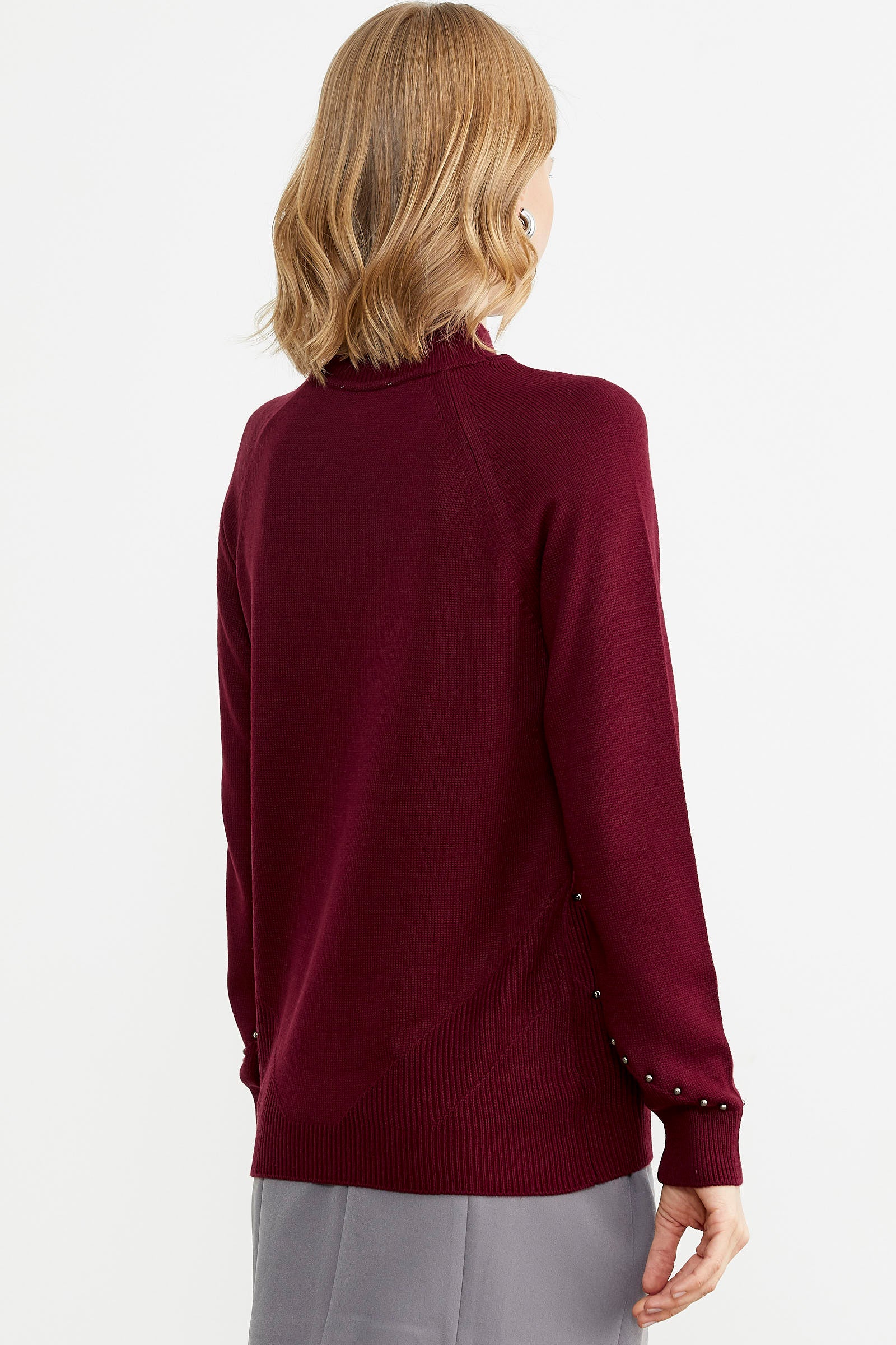 Boncuk Detaylı Triko Kazak - Bordo (4) Sementa