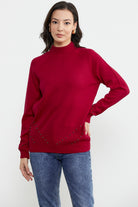 Boncuk Detaylı Triko Kazak - Kırmızı (2) Sementa