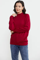 Boncuk Detaylı Triko Kazak - Kırmızı (3) Sementa