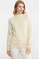 Boncuk Detaylı Triko Kazak - Krem (2) Sementa