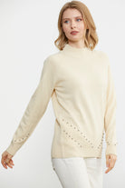 Boncuk Detaylı Triko Kazak - Krem (3) Sementa