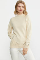 Boncuk Detaylı Triko Kazak - Krem (4) Sementa