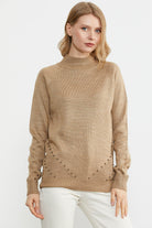 Boncuk Detaylı Triko Kazak - Kum (5) Sementa