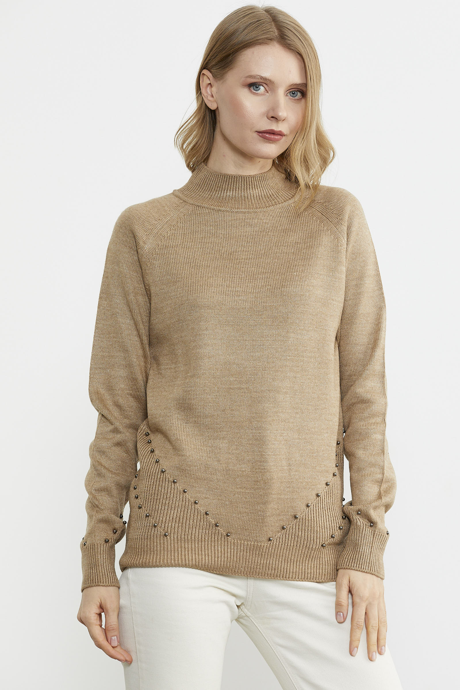 Boncuk Detaylı Triko Kazak - Kum (5) Sementa