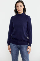 Boncuk Detaylı Triko Kazak - Lacivert (1) Sementa