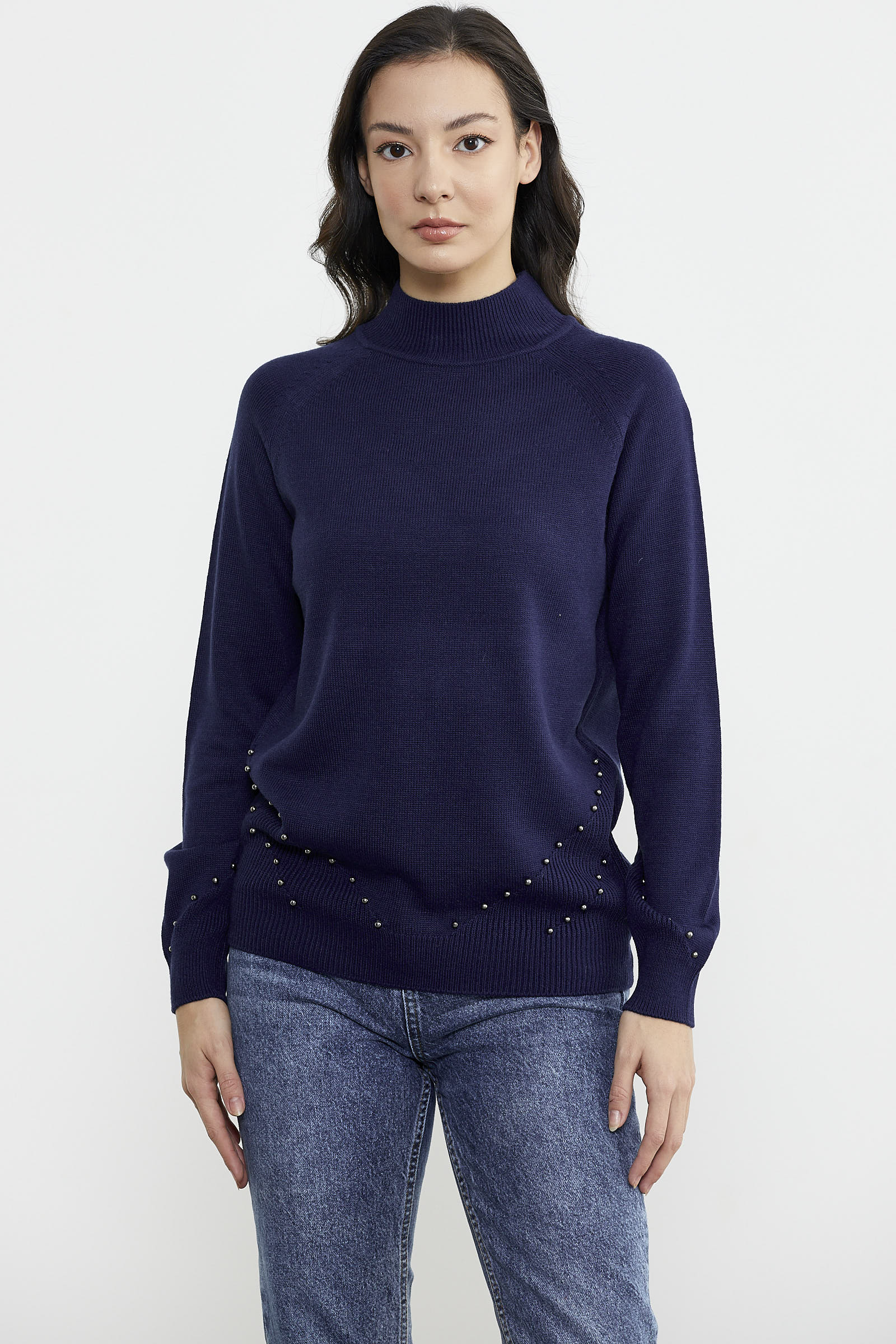 Boncuk Detaylı Triko Kazak - Lacivert (1) Sementa