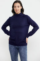 Boncuk Detaylı Triko Kazak - Lacivert (3) Sementa