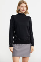 Boncuk Detaylı Triko Kazak - Siyah (1) Sementa