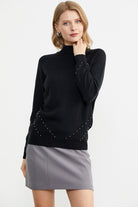 Boncuk Detaylı Triko Kazak - Siyah (3) Sementa