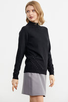 Boncuk Detaylı Triko Kazak - Siyah (4) Sementa