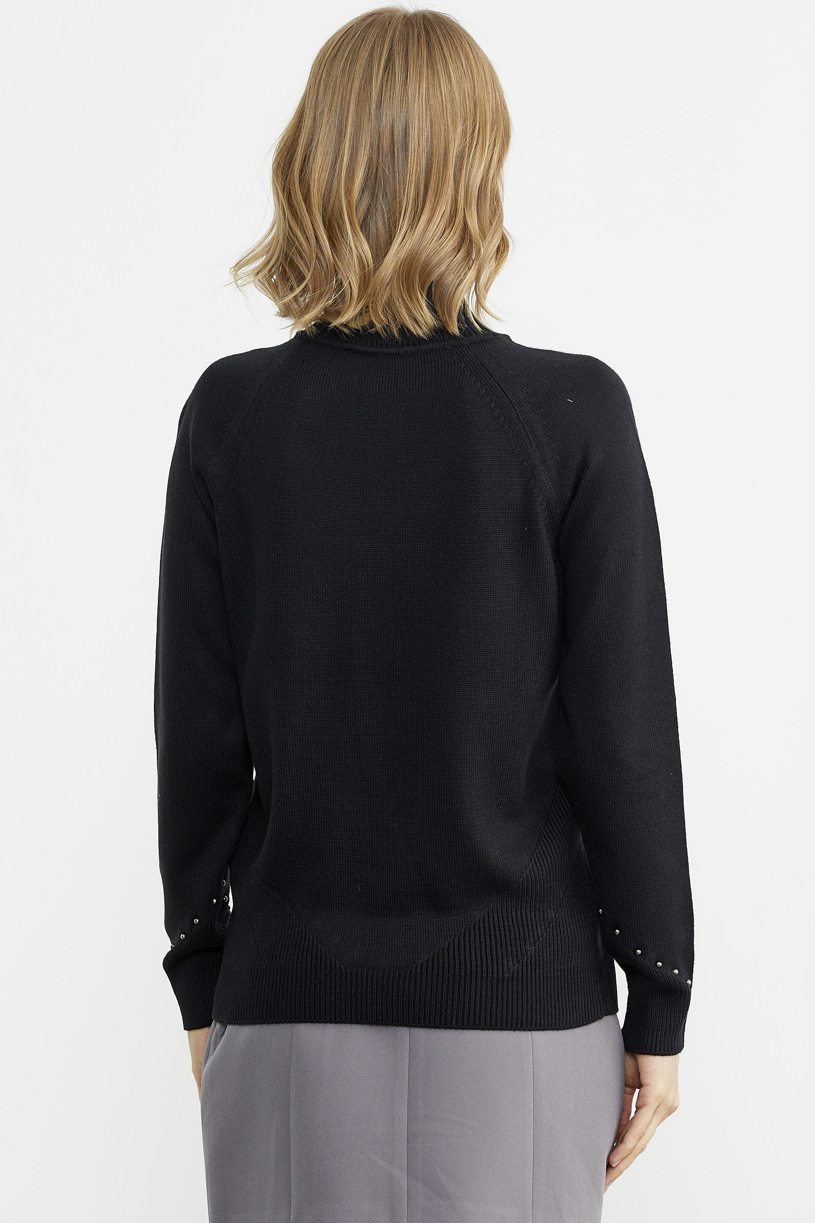 Boncuk Detaylı Triko Kazak - Siyah (6) Sementa