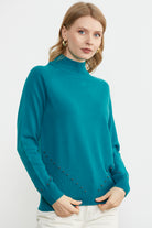 Boncuk Detaylı Triko Kazak - Turkuaz (1) Sementa