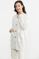 Büyük Beden Cepli Triko Hırka - Beyaz (2) Sementa