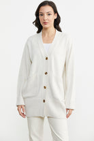 Büyük Beden Cepli Triko Hırka - Beyaz (4) Sementa