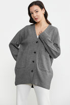 Büyük Beden Cepli Triko Hırka - Gri (3) Sementa