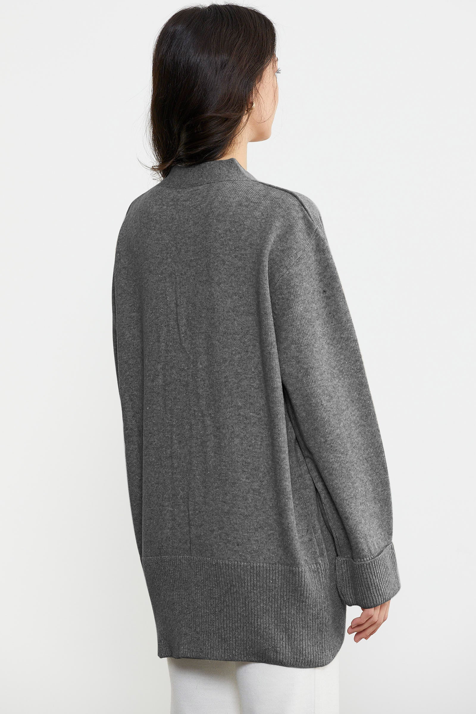 Büyük Beden Cepli Triko Hırka - Gri (4) Sementa