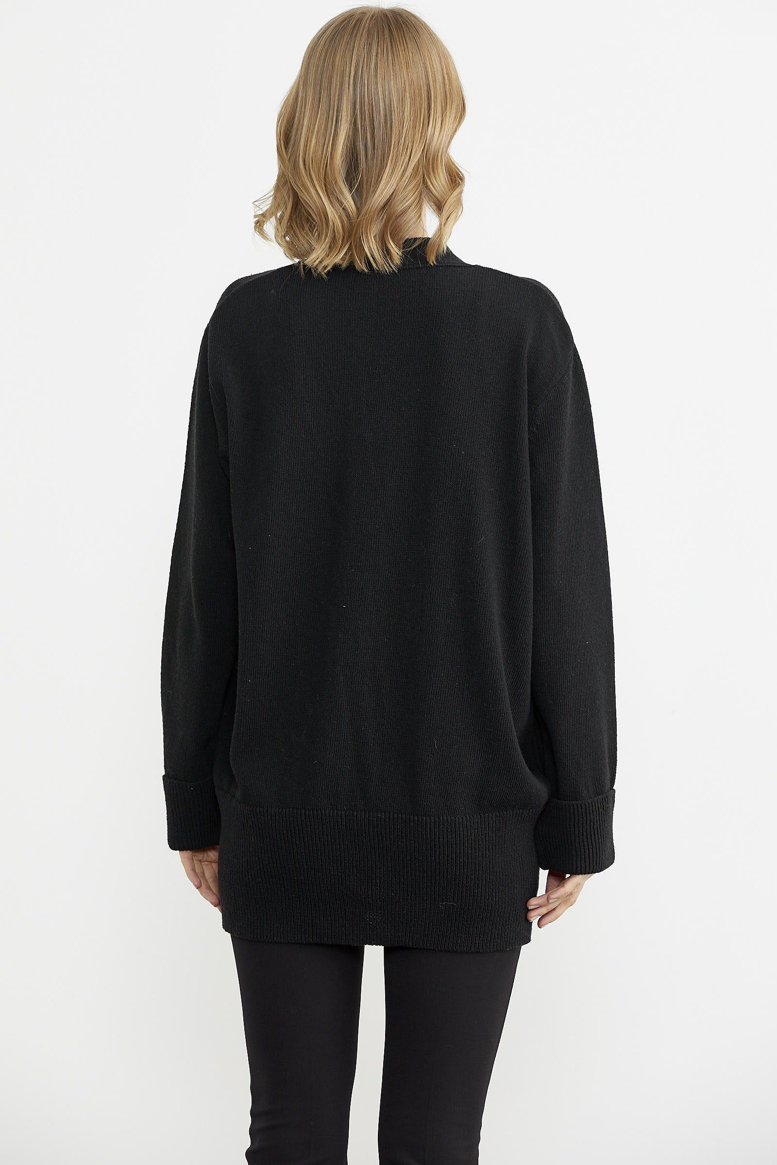 Büyük Beden Cepli Triko Hırka - Siyah (4) Sementa