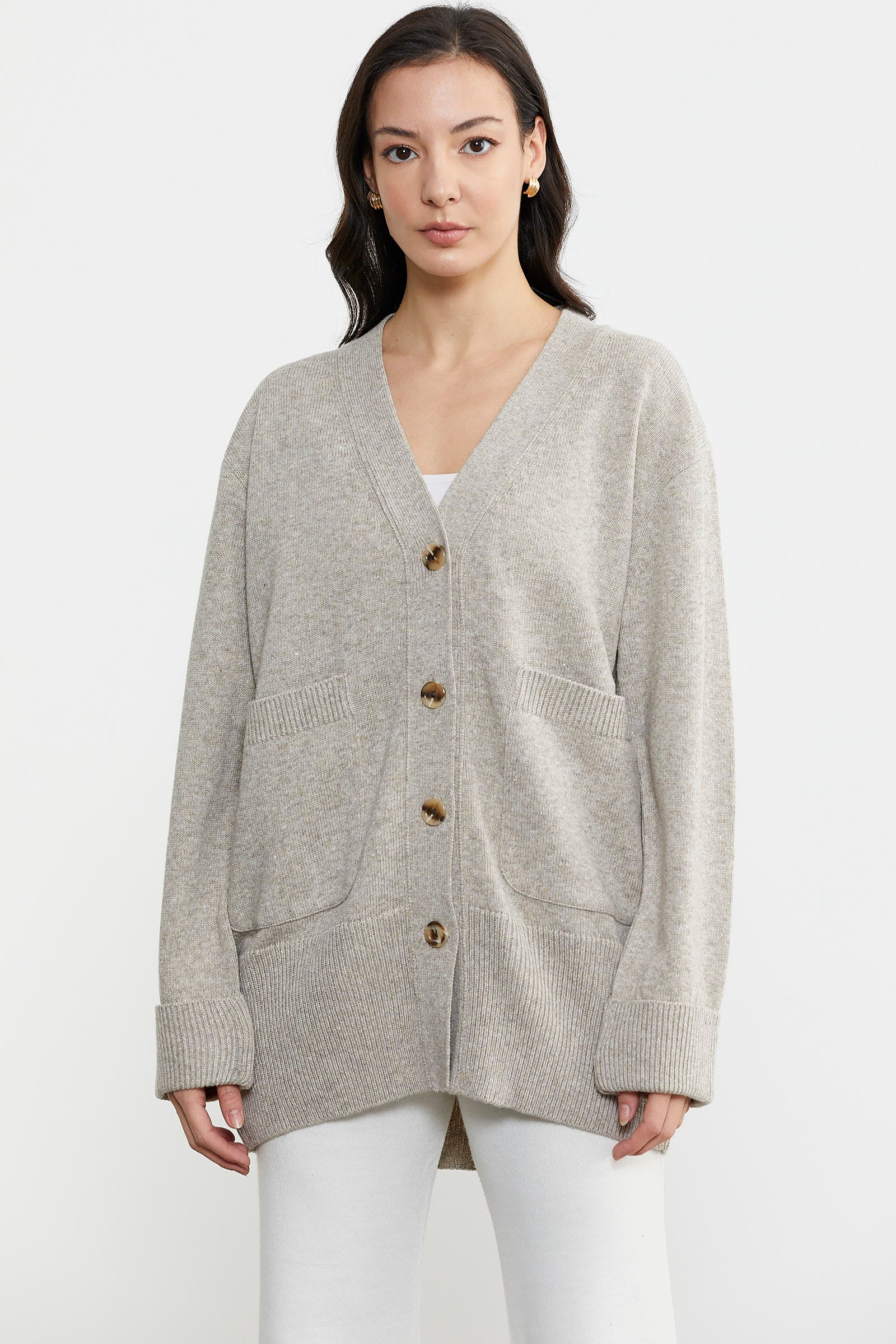 Büyük Beden Cepli Triko Hırka - Vizon (1) Sementa