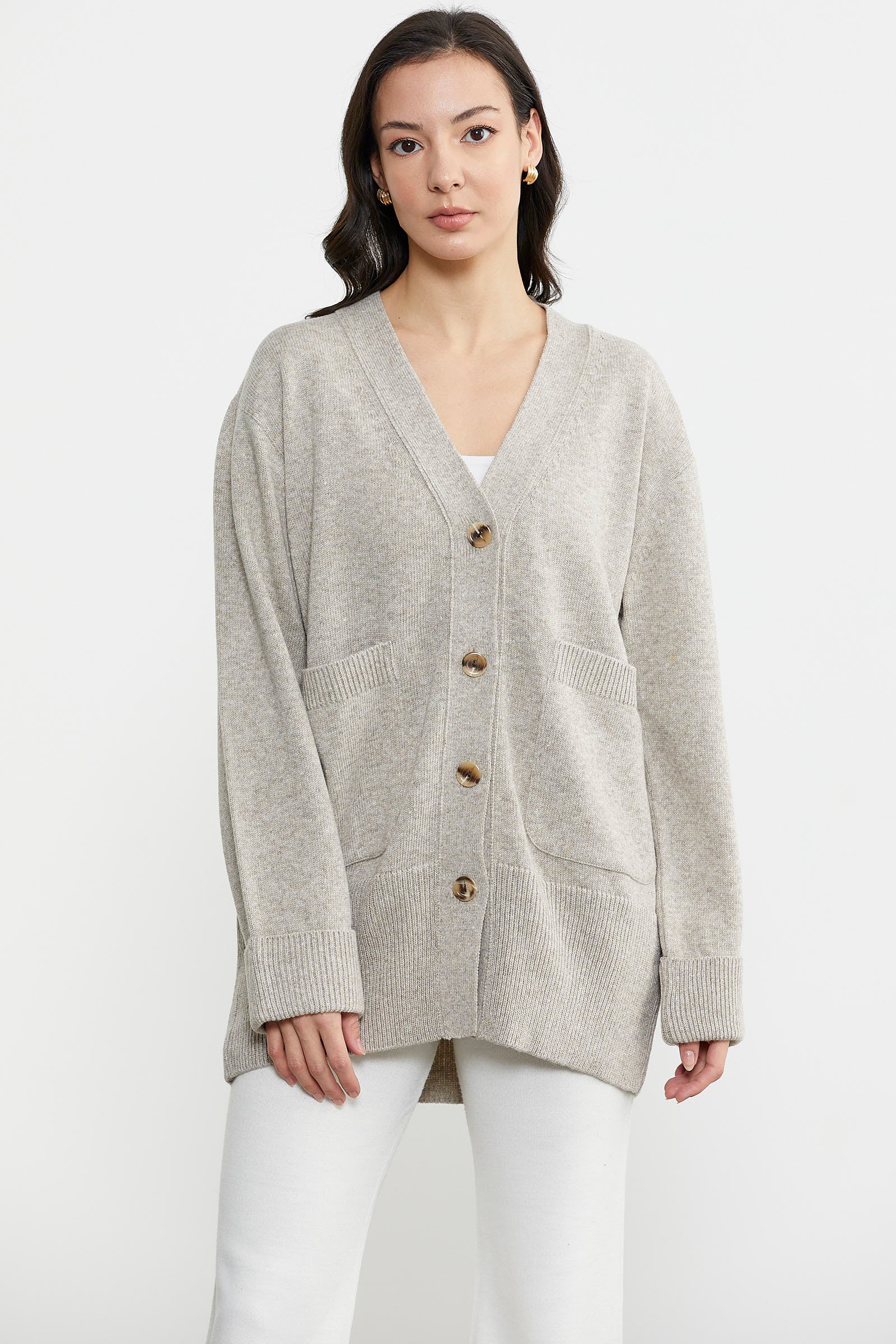 Büyük Beden Cepli Triko Hırka - Vizon (2) Sementa