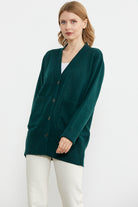 Büyük Beden Cepli Triko Hırka - Yeşil (2) Sementa