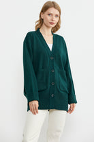 Büyük Beden Cepli Triko Hırka - Yeşil (3) Sementa