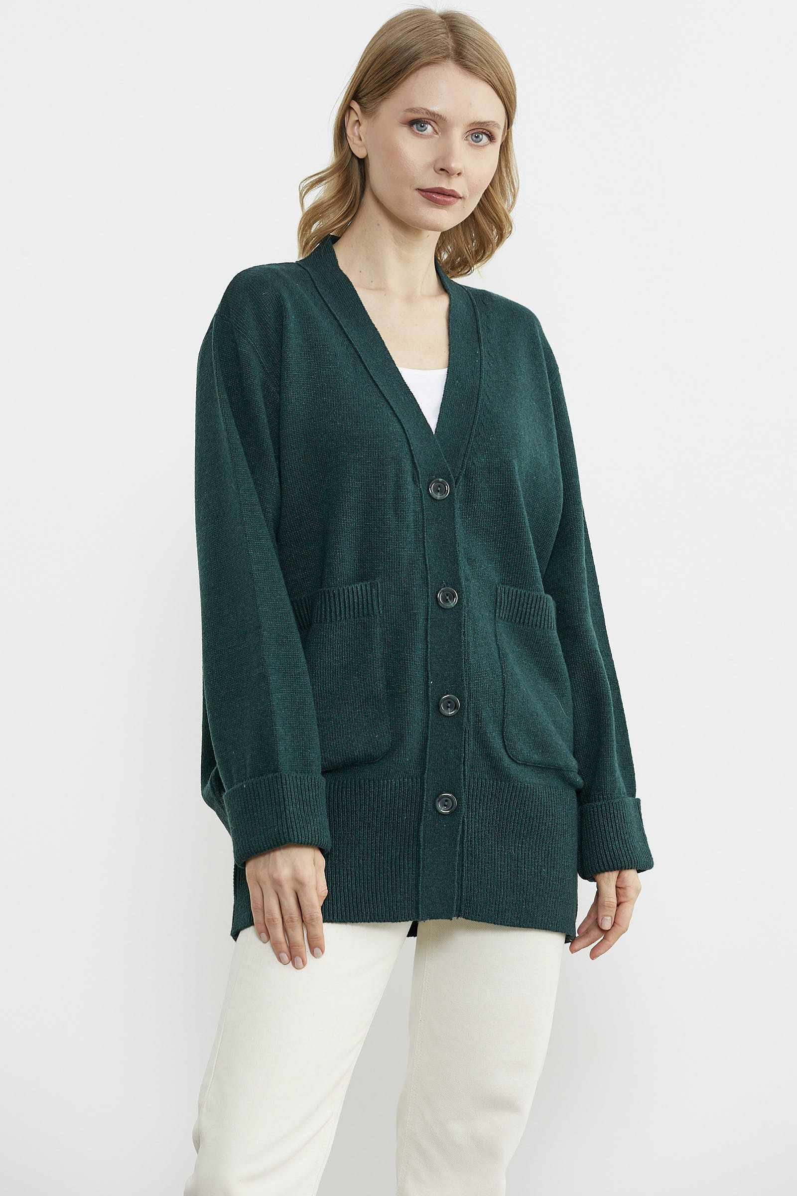 Büyük Beden Cepli Triko Hırka - Yeşil (3) Sementa