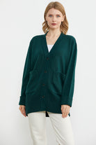 Büyük Beden Cepli Triko Hırka - Yeşil (4) Sementa