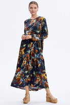 Büyük Beden Çiçek Desenli Elbise - Lacivert (4) Sementa