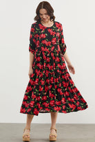 Büyük Beden Çiçek Desenli Elbise - Siyah (4) Sementa