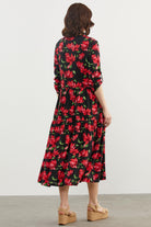 Büyük Beden Çiçek Desenli Elbise - Siyah (5) Sementa