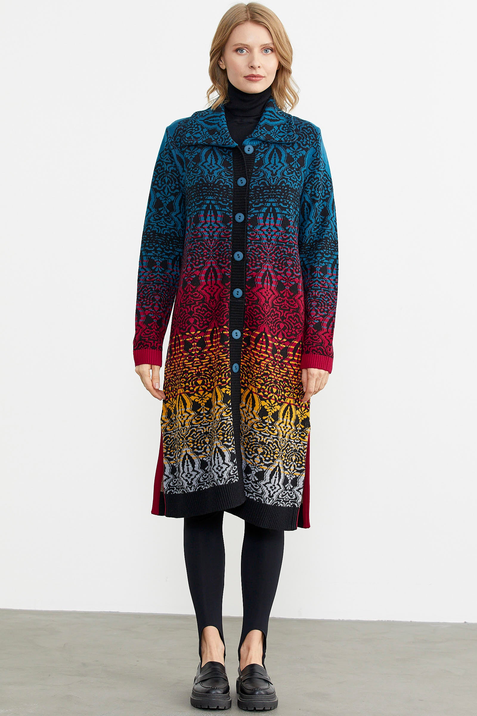 Büyük Beden Çok Renkli Uzun Triko Hırka - Siyah (1) Sementa