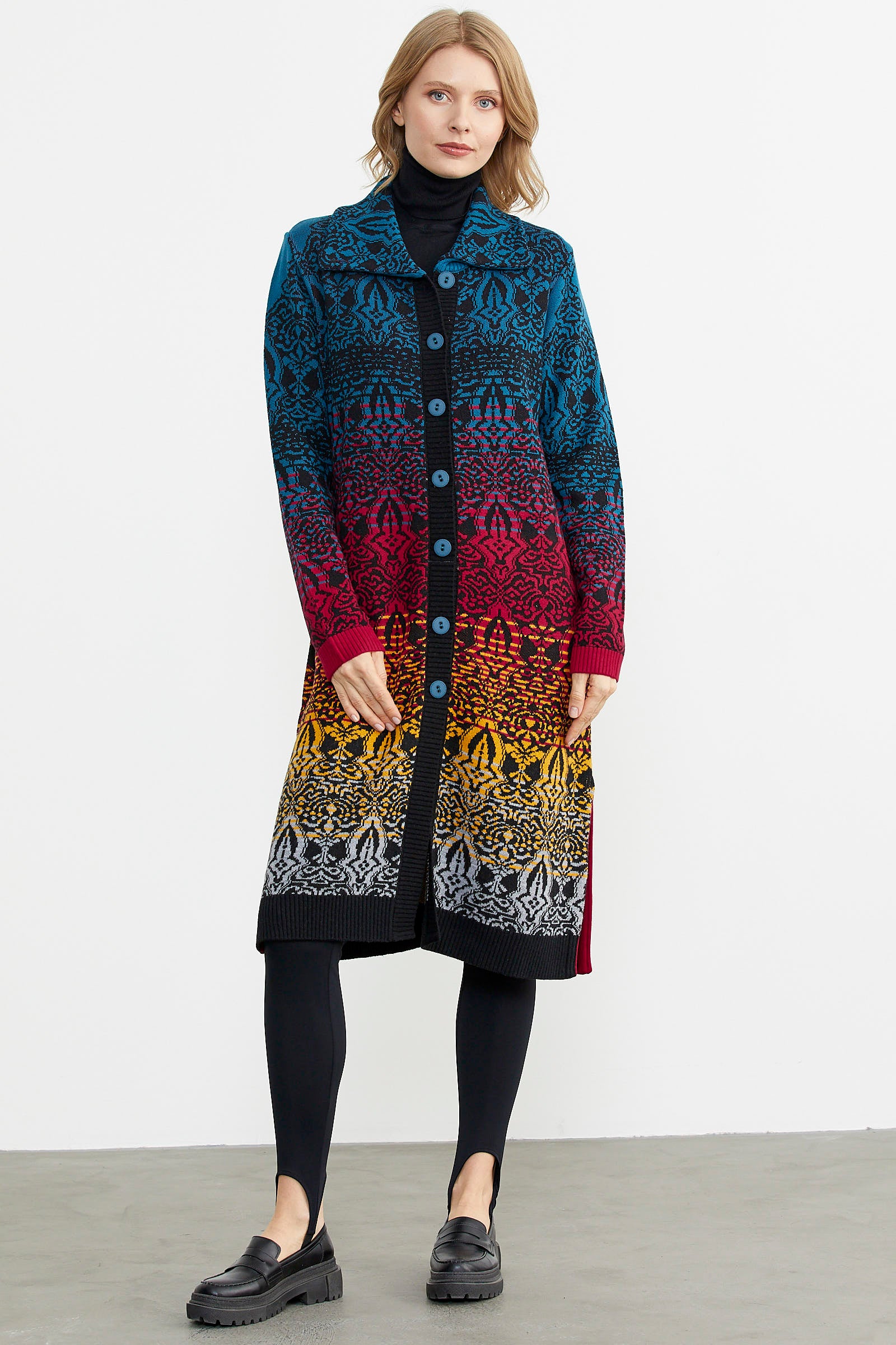 Büyük Beden Çok Renkli Uzun Triko Hırka - Siyah (5) Sementa