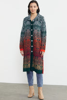 Büyük Beden Çok Renkli Uzun Triko Hırka - Yeşil (1) Sementa