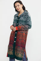 Büyük Beden Çok Renkli Uzun Triko Hırka - Yeşil (4) Sementa