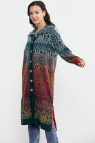 Büyük Beden Çok Renkli Uzun Triko Hırka - Yeşil (5) Sementa