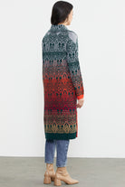 Büyük Beden Çok Renkli Uzun Triko Hırka - Yeşil (6) Sementa