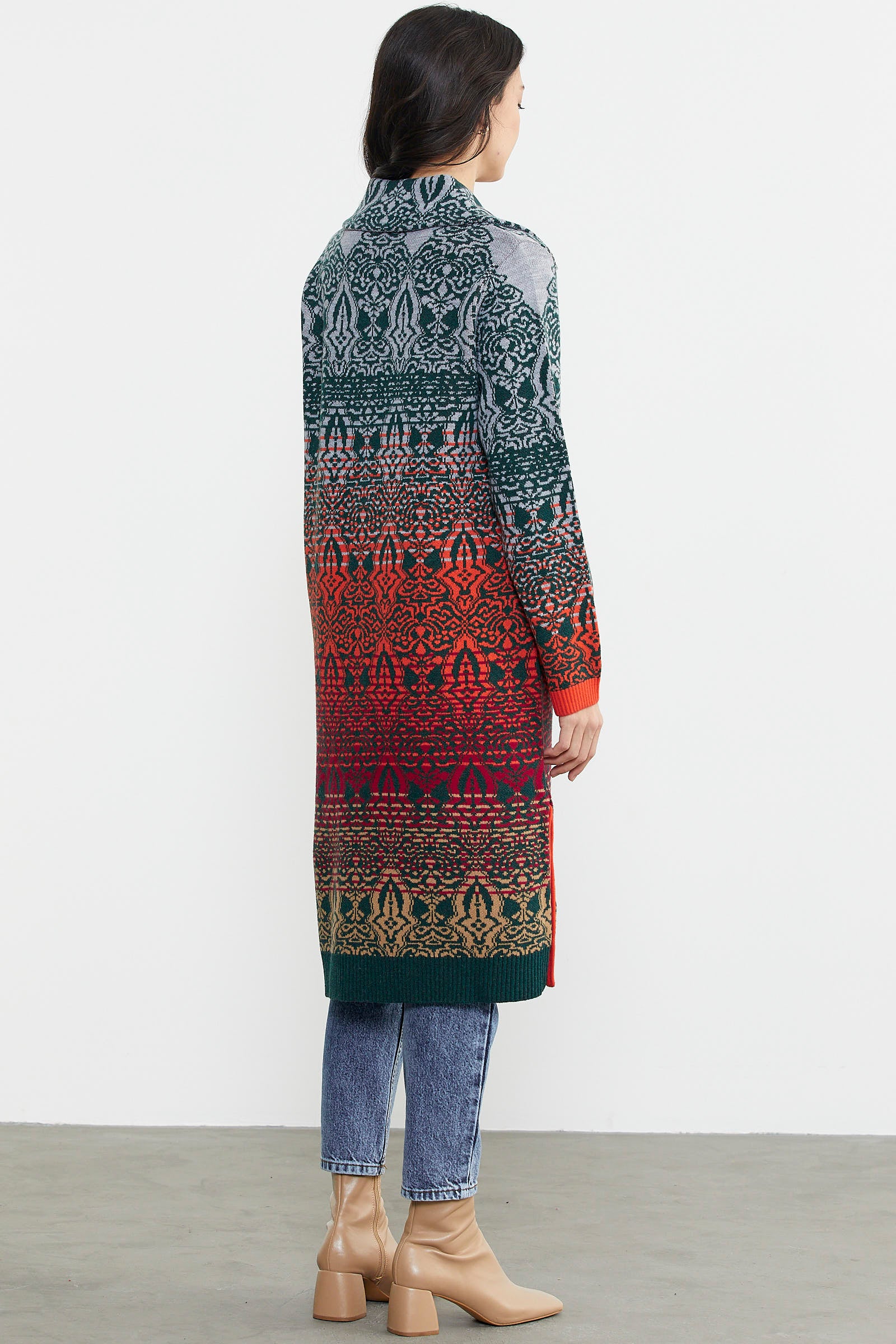 Büyük Beden Çok Renkli Uzun Triko Hırka - Yeşil (6) Sementa