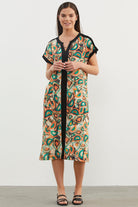 Büyük Beden Desenli Penye Elbise - Yeşil (1) Sementa