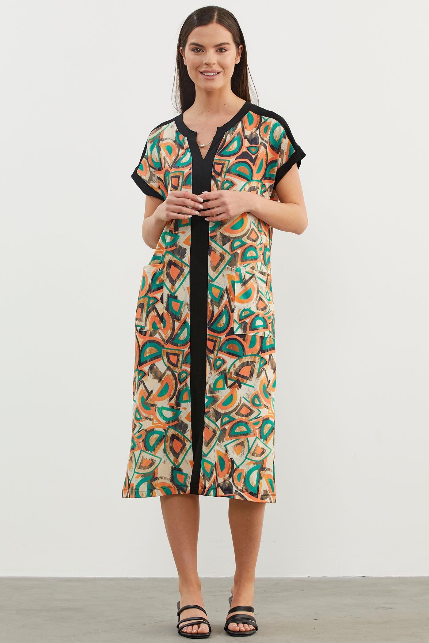 Büyük Beden Desenli Penye Elbise - Yeşil (1) Sementa