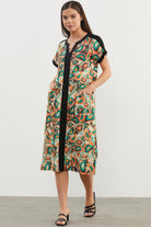 Büyük Beden Desenli Penye Elbise - Yeşil (3) Sementa