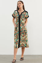 Büyük Beden Desenli Penye Elbise - Yeşil (4) Sementa