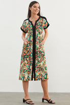 Büyük Beden Desenli Penye Elbise - Yeşil (5) Sementa