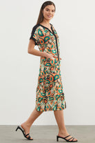 Büyük Beden Desenli Penye Elbise - Yeşil (6) Sementa